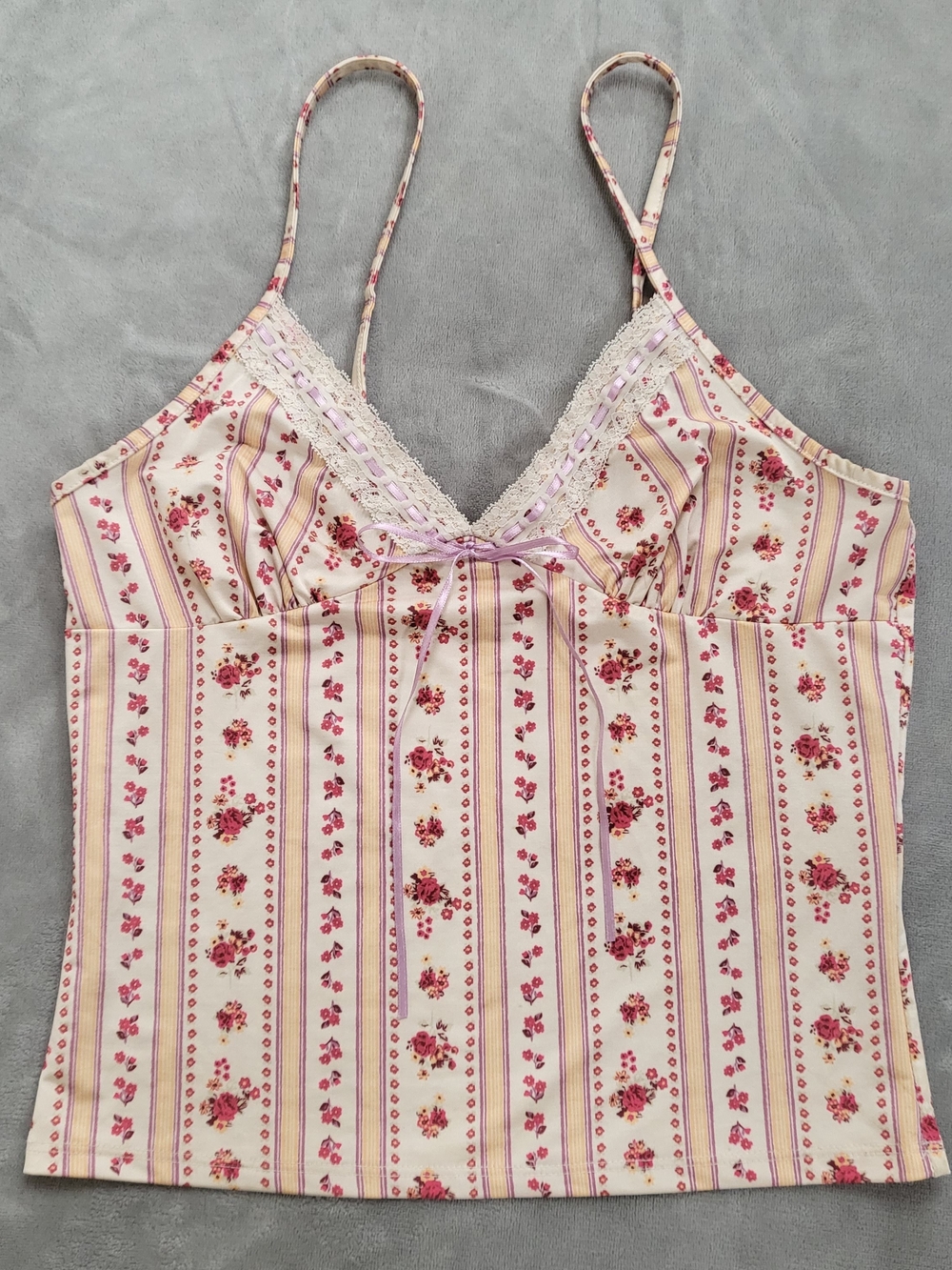 Kimchi Blue Cream Cami with Pink Floral Stripes